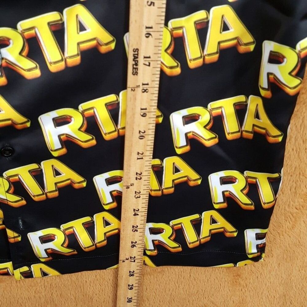 RTA Button Shirt Mens Small Black Gold Short Sleeve Logo NATHAN $160 - Picture 7 of 9